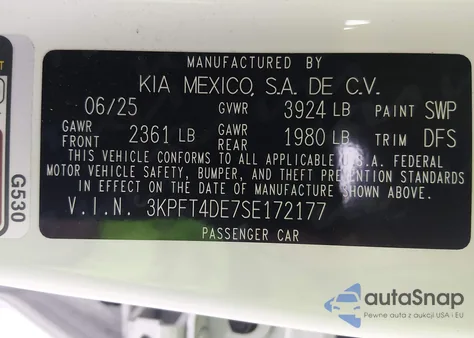 2025 Kia K4 Lx from USA, damaged, VIN 3KPFT4DE7SE172177